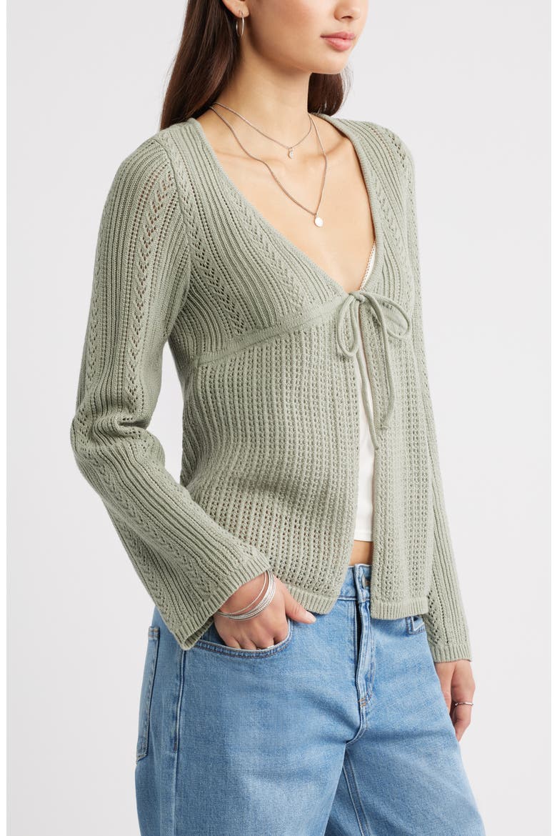 Openstitch Tie Front Cotton Blend Cardigan, Alternate, color, GREEN HALO