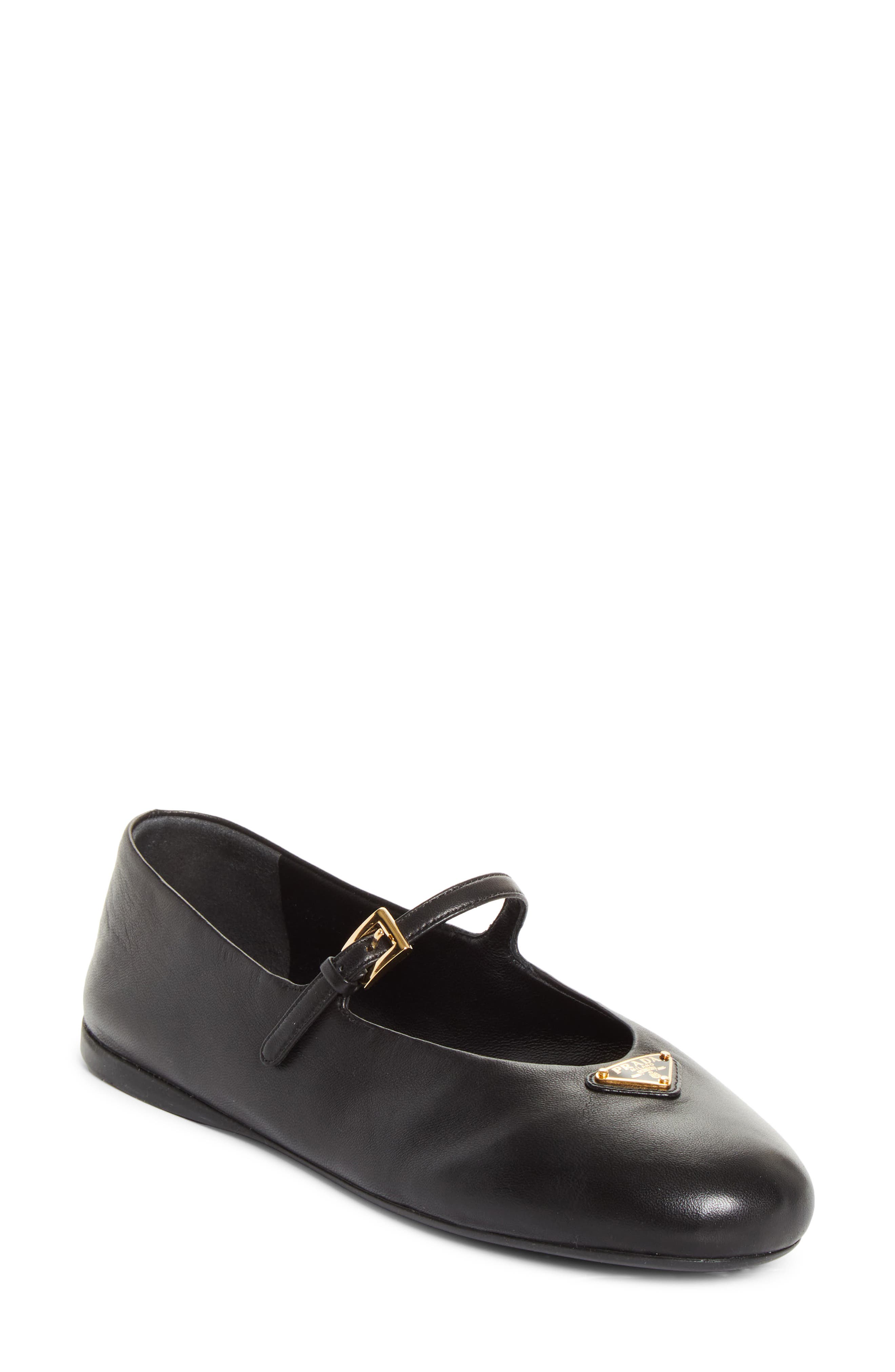 Prada Logo Mary Jane Flat, Main, color, Nero