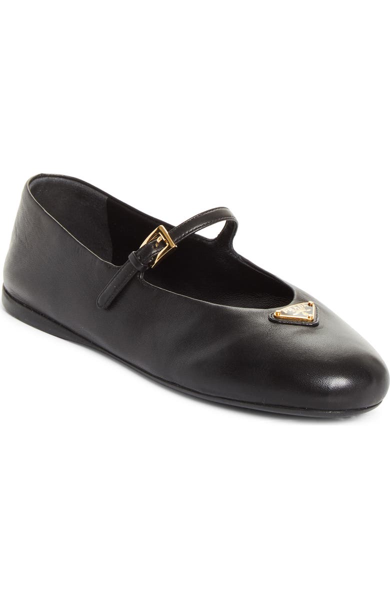 Prada Logo Mary Jane Flat, Main, color, Nero