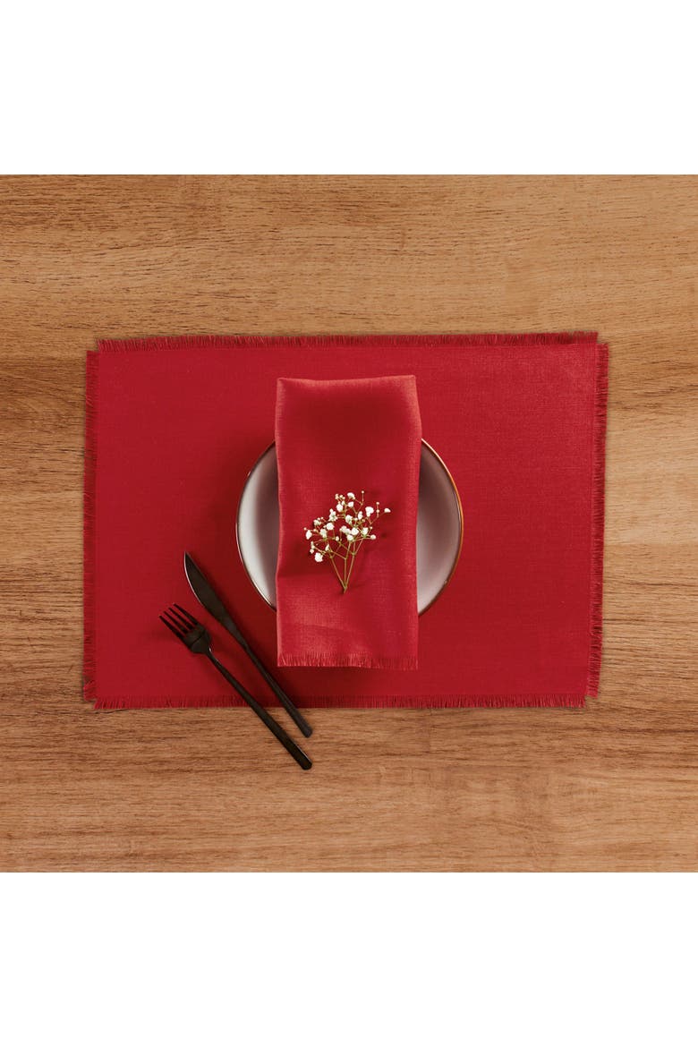 Linen Dinner Napkins Set of 4, 20 x 20" - Fringe, Alternate, color, Cherry