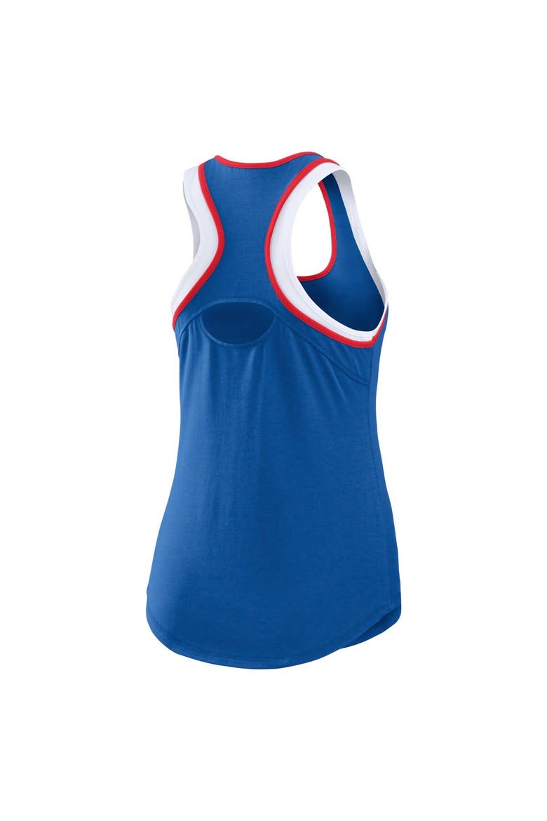 Women's WEAR by Erin Andrews Royal Kansas Jayhawks Open Hole Razorback Tank Top, Alternate, color, Royal