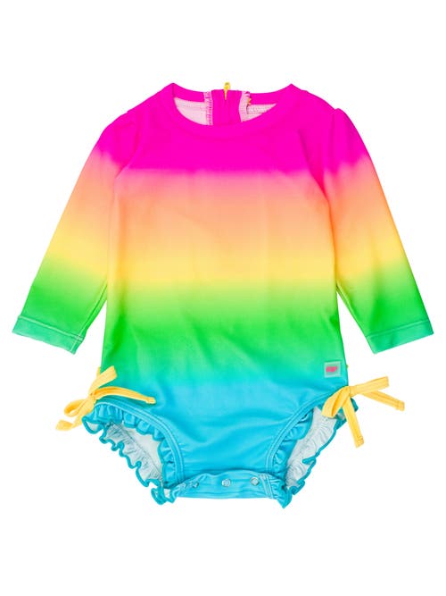 Rufflebutts Toddler Girls Long Sleeve Upf50+ One Piece Rash Guard In Neon Sunset