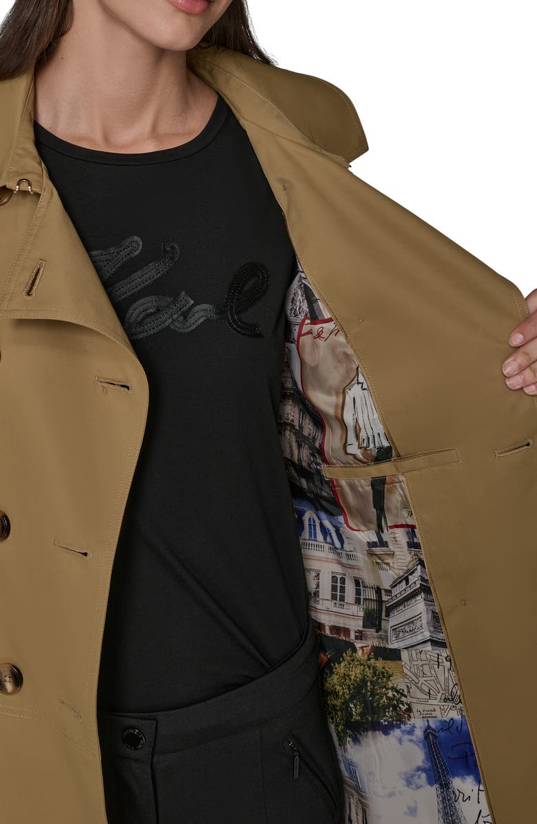 KARL LAGERFELD PARIS Double Breasted Skirted Trench Coat, Alternate, color, Khaki