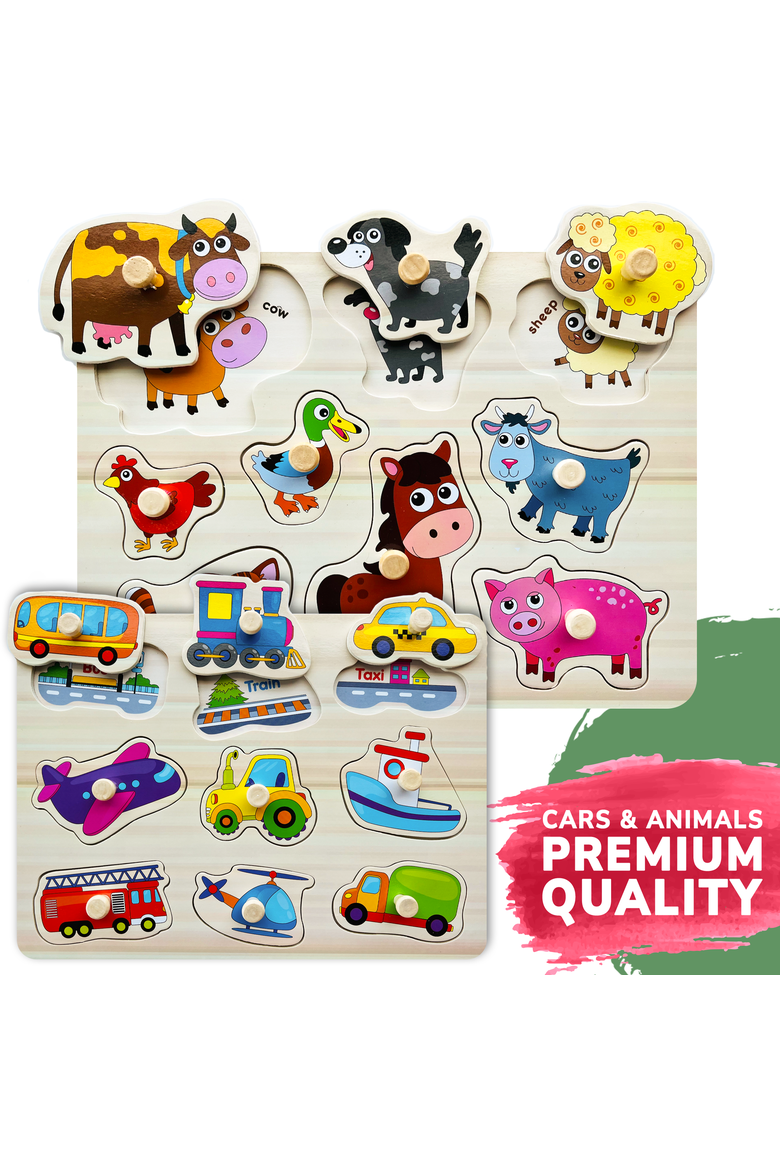 Wooden Puzzle Board Set for Toddlers, Alternate, color, 6 Pegged in a Rack