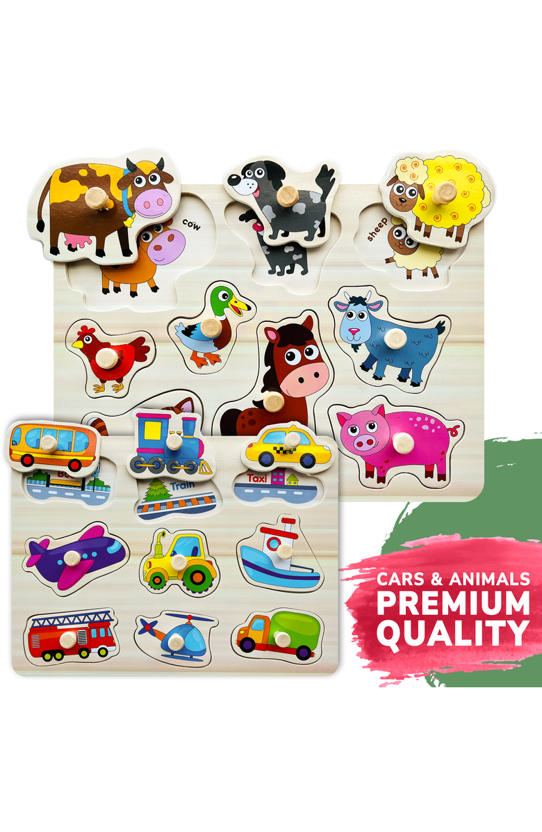 Quokka Wooden Puzzle Board Set for Toddlers, Alternate, color, 6 Pegged In A Rack