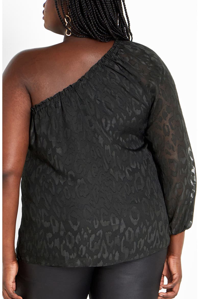 Jojo Leopard Jacquard One-Shoulder Top, Alternate, color, BLACK