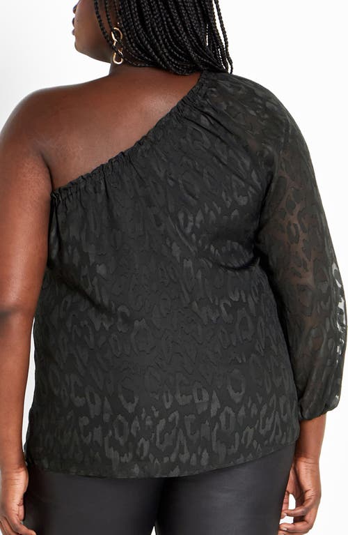 City Chic Jojo Leopard Jacquard One-shoulder Top In Black