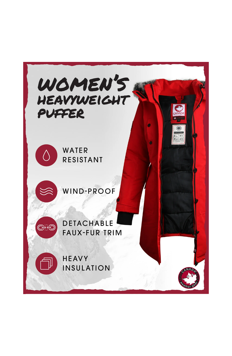 CANADA WEATHER GEAR Women's Long Winter Jacket, Alternate, color, Red