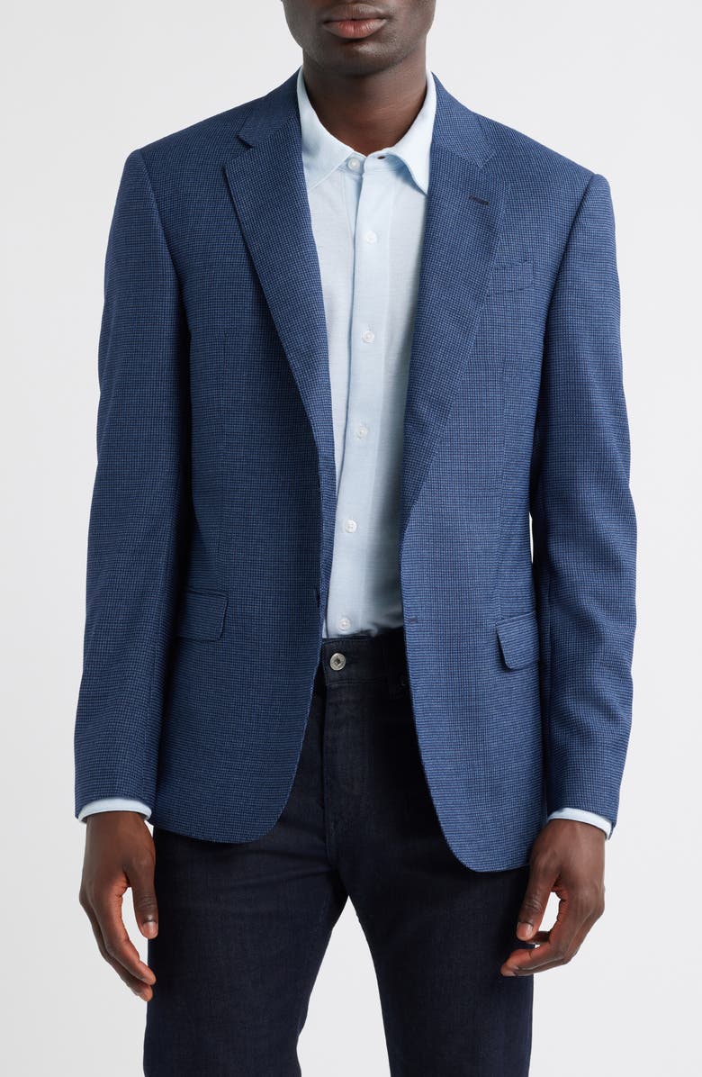 Emporio Armani Textured Microcheck Virgin Wool Blazer, Main, color, Blue