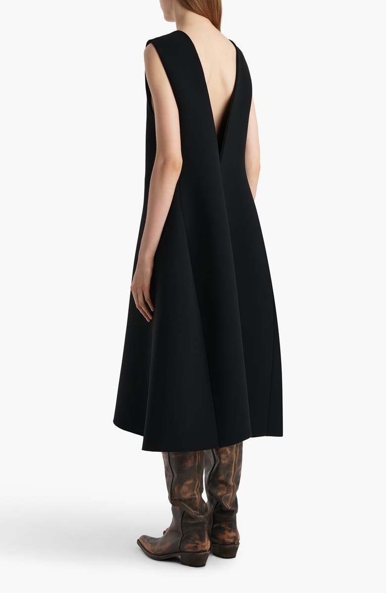 Khaite Medow Double Face Crepe Fit & Flare Midi Dress, Alternate, color, Black