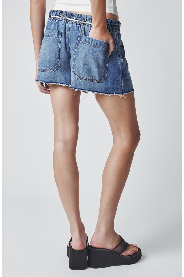Paper Bag High Waist Denim Shorts, Alternate, color, MED WASH