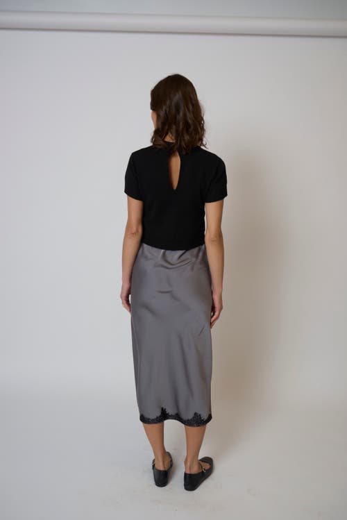 Central Park West Celeste Lace And Sweater Combo Dress In Gray