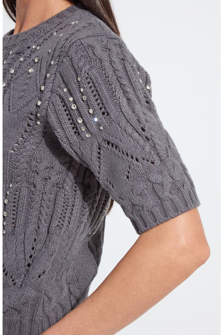 Hadley Crystal Embellished Short Sleeve Sweater, Alternate, color, GREY MELANGE