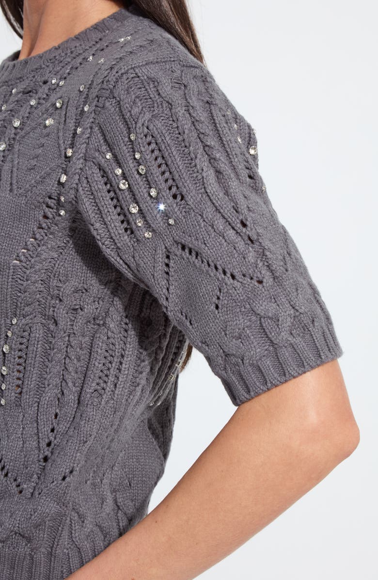 Lysse Hadley Crystal Embellished Short Sleeve Sweater, Alternate, color, Grey Melange