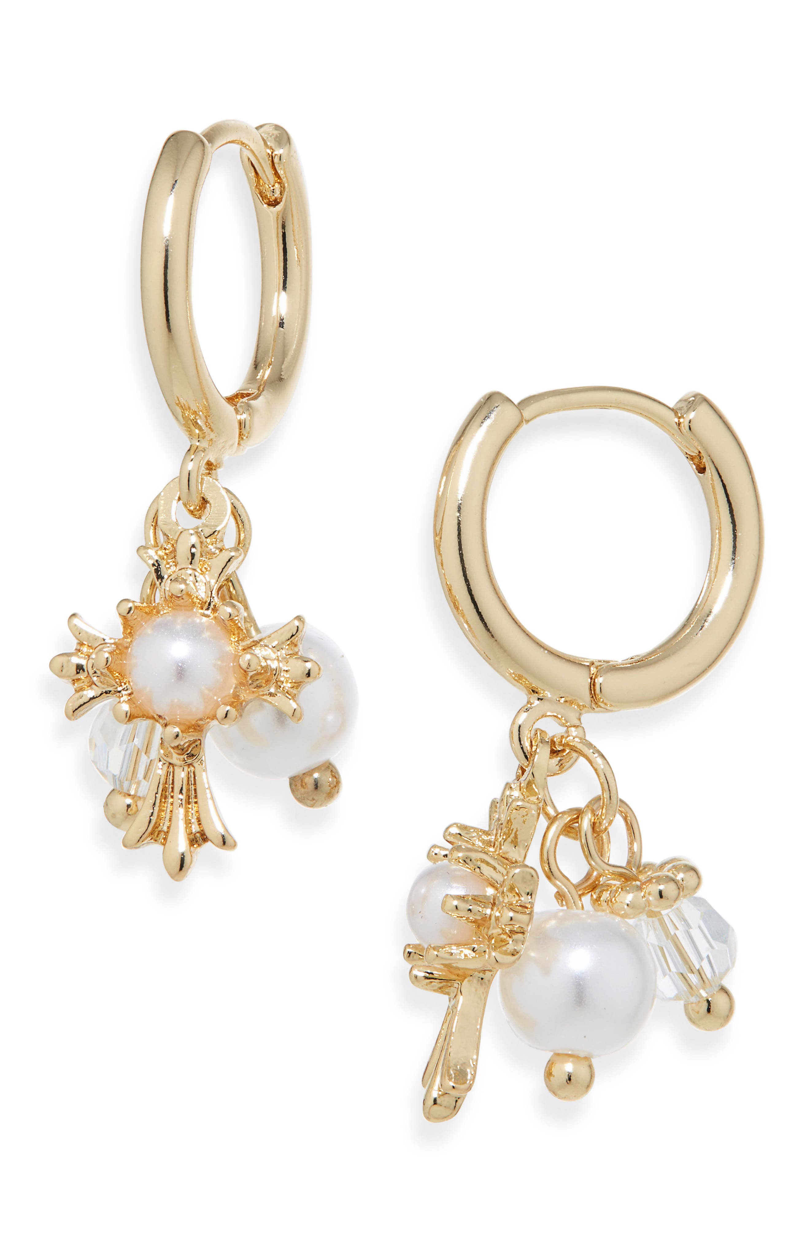Cara Faux Pearl Charm Hoop Earrings