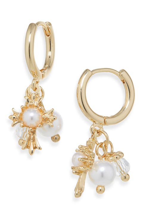 Faux Pearl Charm Hoop Earrings