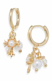 Cara Faux Pearl Charm Hoop Earrings
