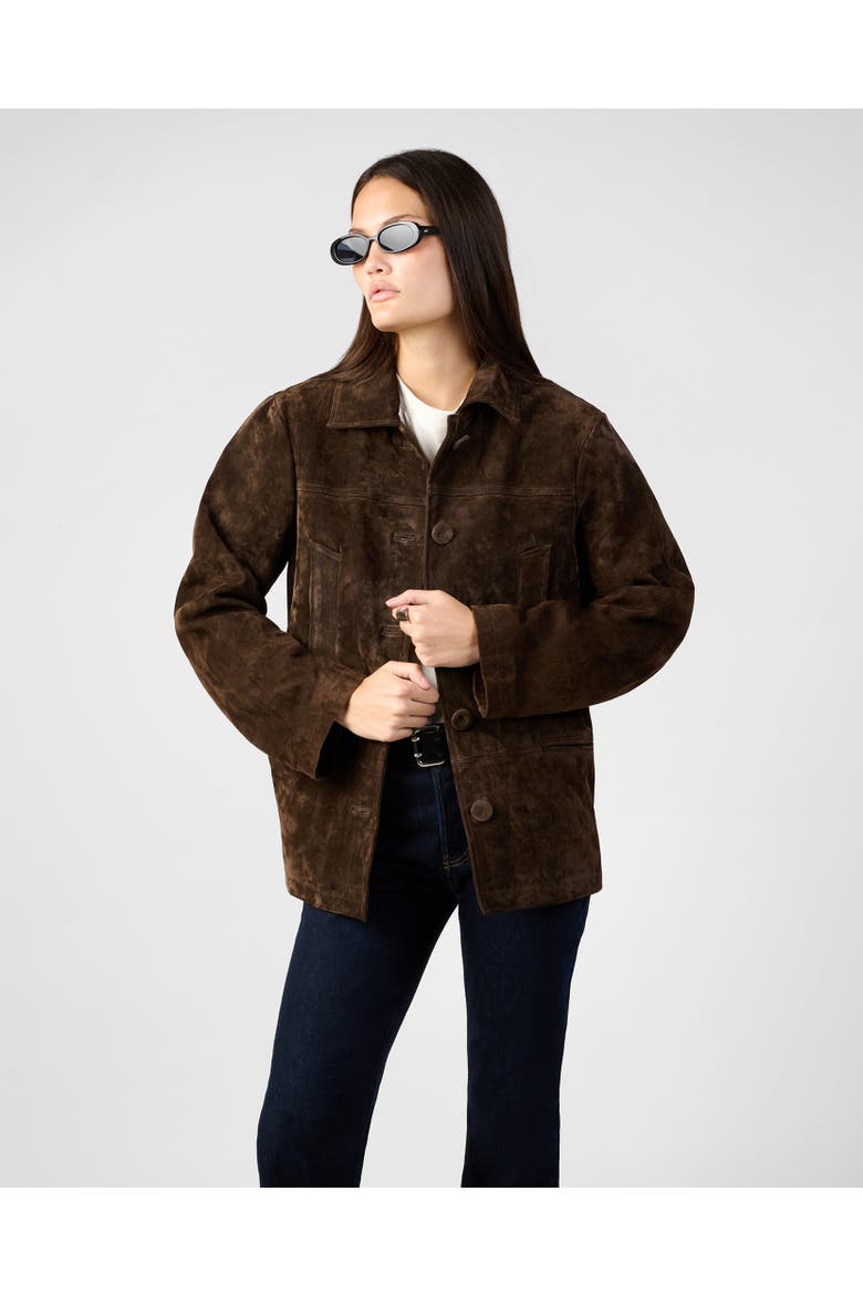 Premium Suede Button Front Jacket, Main, color, CHOCOLATE BROWN