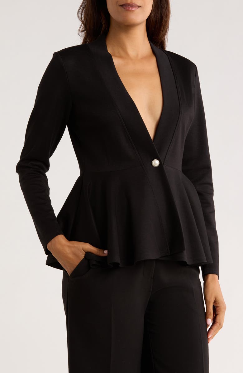 PATRIZIA LUCA One Button Peplum Jacket, Main, color, Black