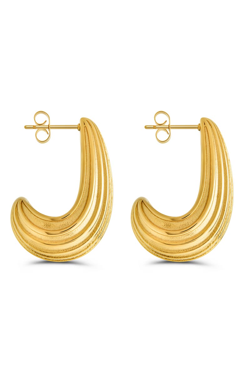 Sterling Forever Celine Ribbed Huggie Hoop Earrings, Alternate, color, Gold