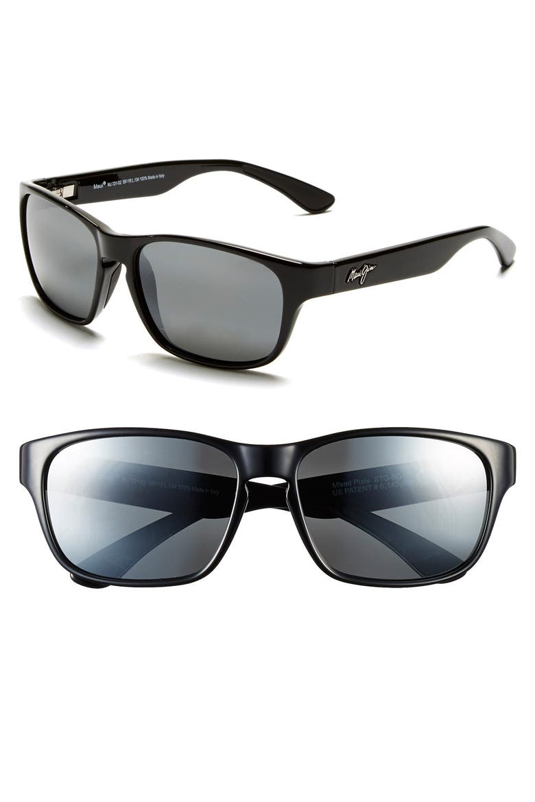 Mixed Plate 58mm Polarized Rectangular Sunglasses, Main, color, GLOSS BLACK/ GREY