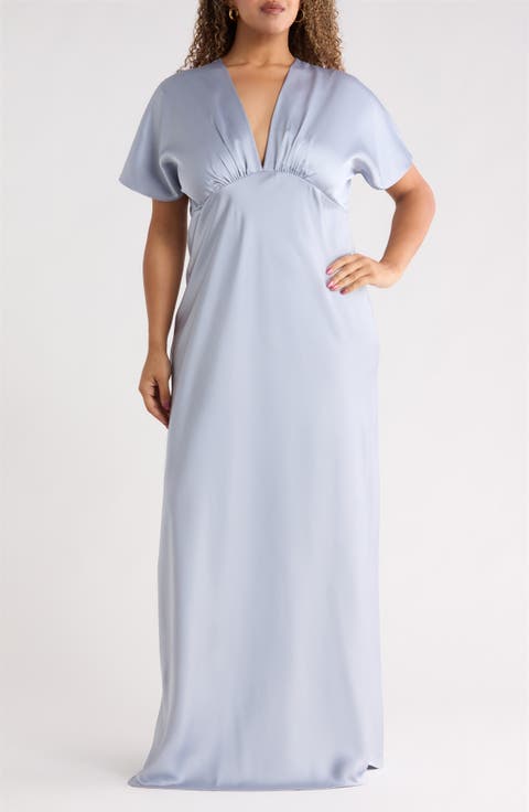 V-Neck Satin Dress (Plus Size)