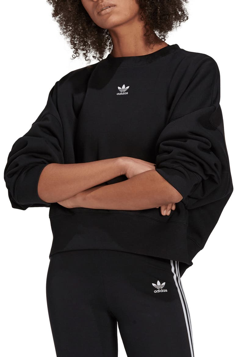 Originals Trefoil Crewneck Sweatshirt, Main, color, BLACK