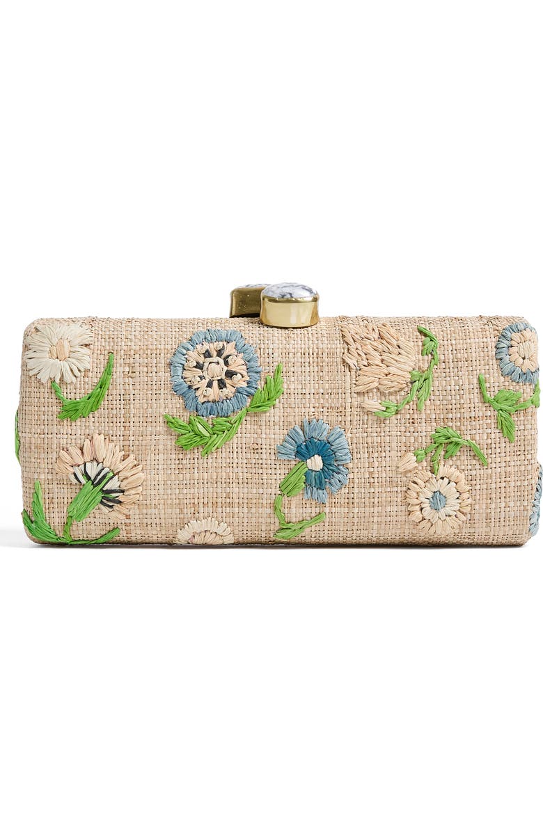 Pamela Munson Petite Fleur Raffia Clutch, Main, color, Natural/ Pastel