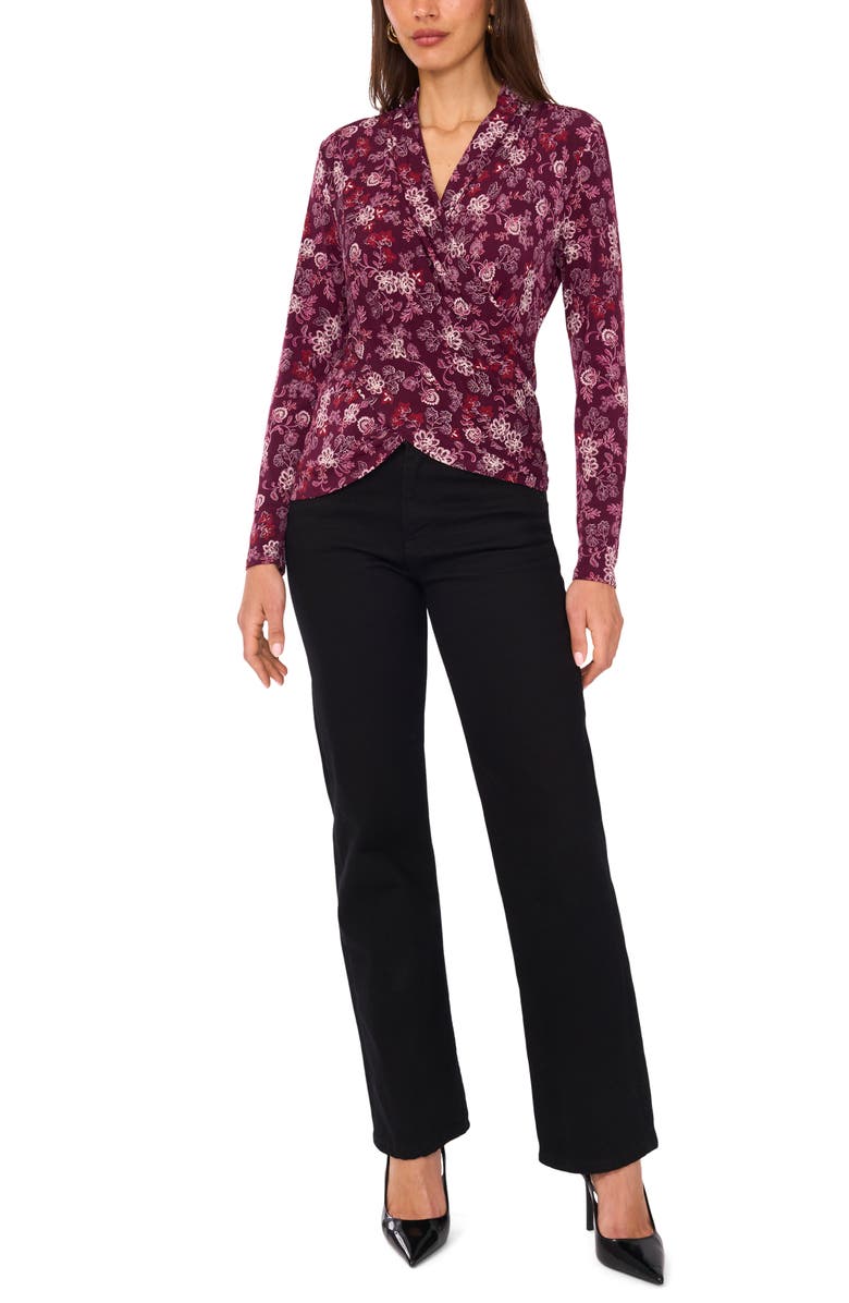 Vince Camuto Floral Wrap Front Long Sleeve Knit Top, Alternate, color, 