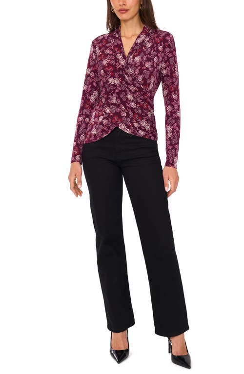 Vince Camuto Floral Wrap Front Long Sleeve Knit Top In Purple