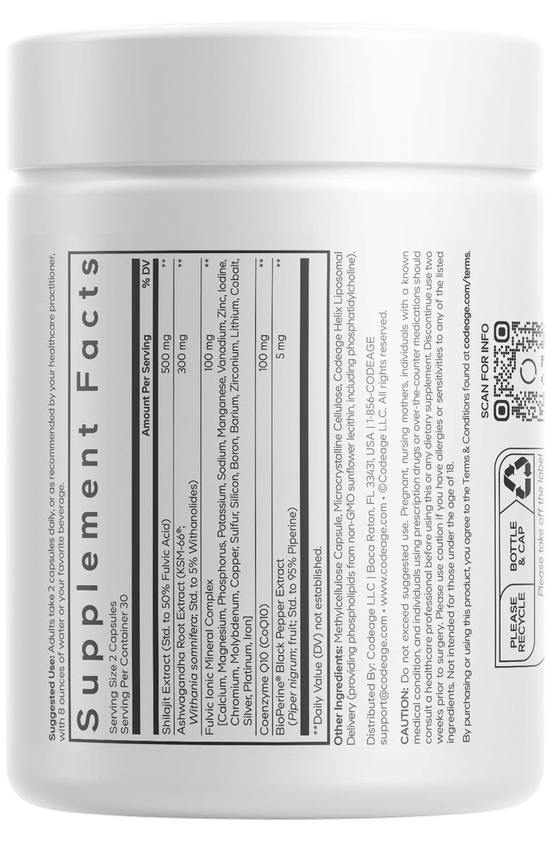 Codeage Liposomal Himalayan Shilajit+, KSM-66 Ashwagandha Supplement, Alternate, color, White