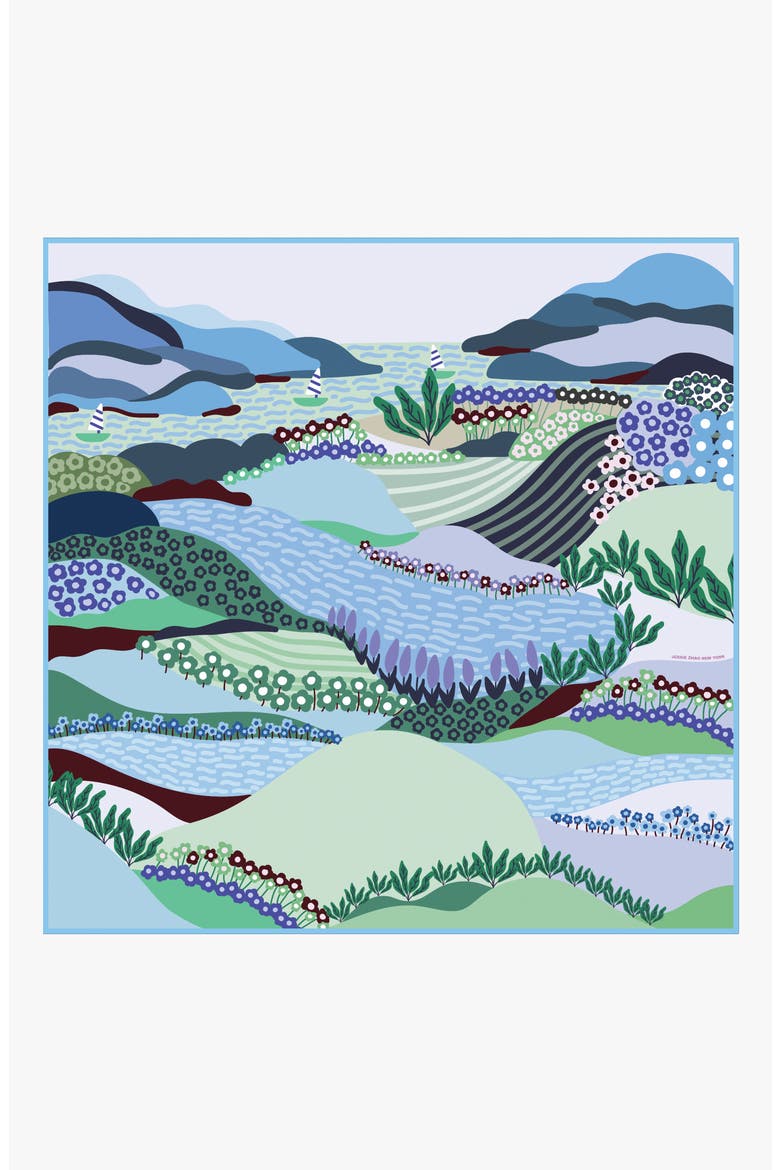 Double Sided Silk Scarf Of Summer, Alternate, color, Blue