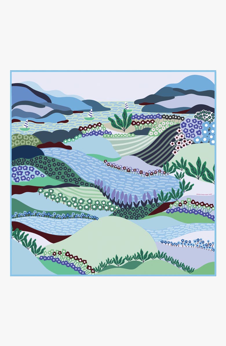 Jessie Zhao New York Double Sided Silk Scarf Of Summer, Alternate, color, Blue