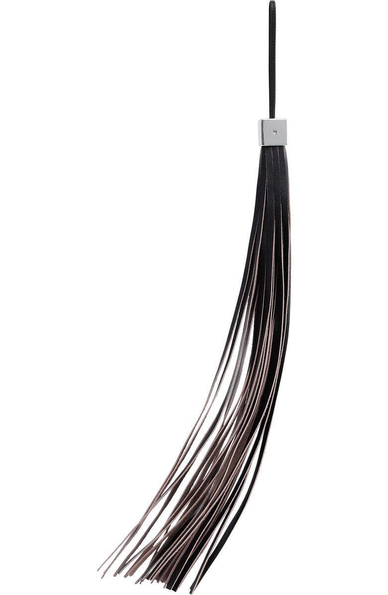 MANGO Leather Fringe Keychain, Alternate, color, Black