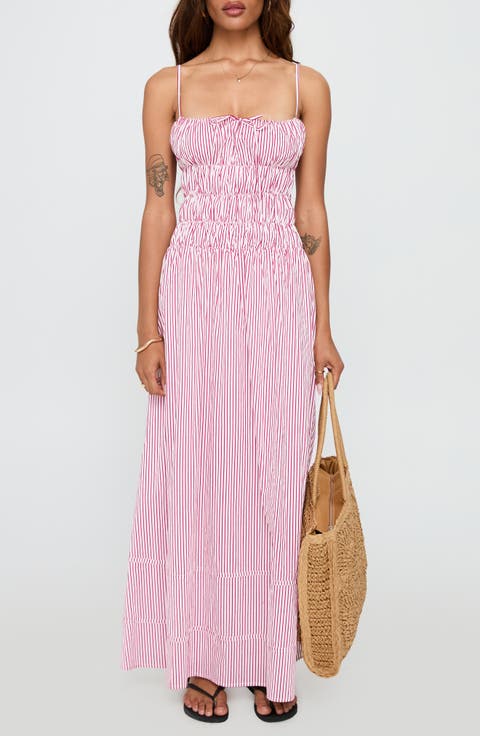 Loralei Stripe Shirred Sleeveless Maxi Dress