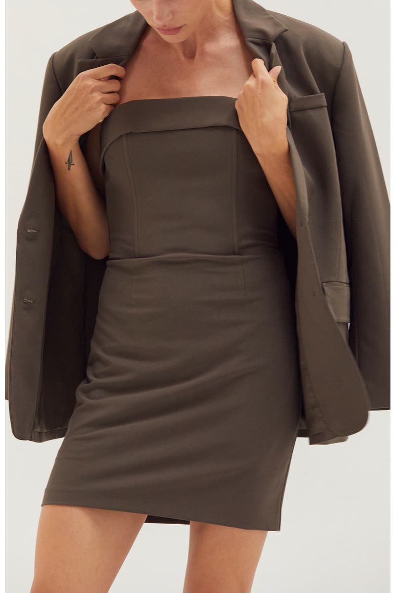 Tailored Strapless Mini Dress, Alternate, color, Brown Grey