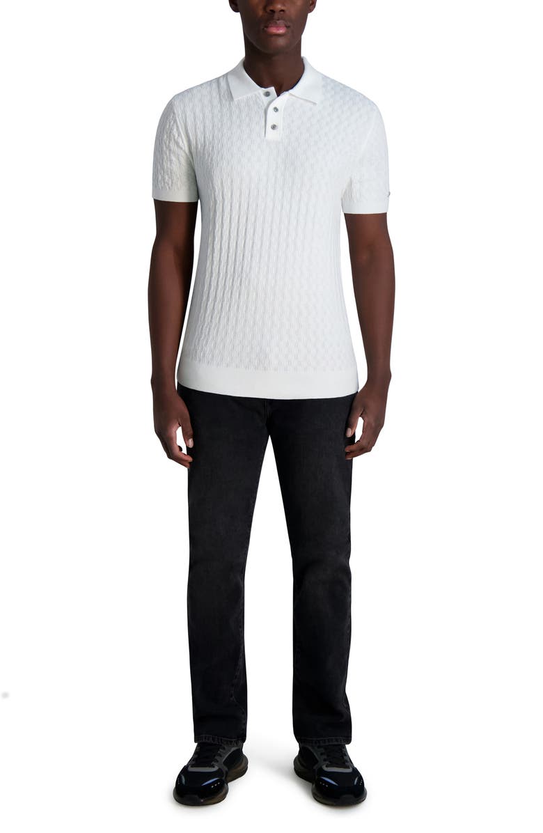 KARL LAGERFELD PARIS Textured Cotton Sweater Polo, Alternate, color, White