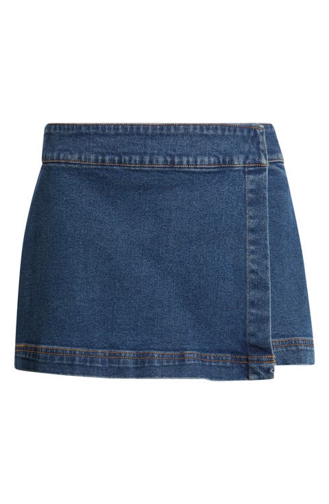Low Rise Wrap Denim Skirt