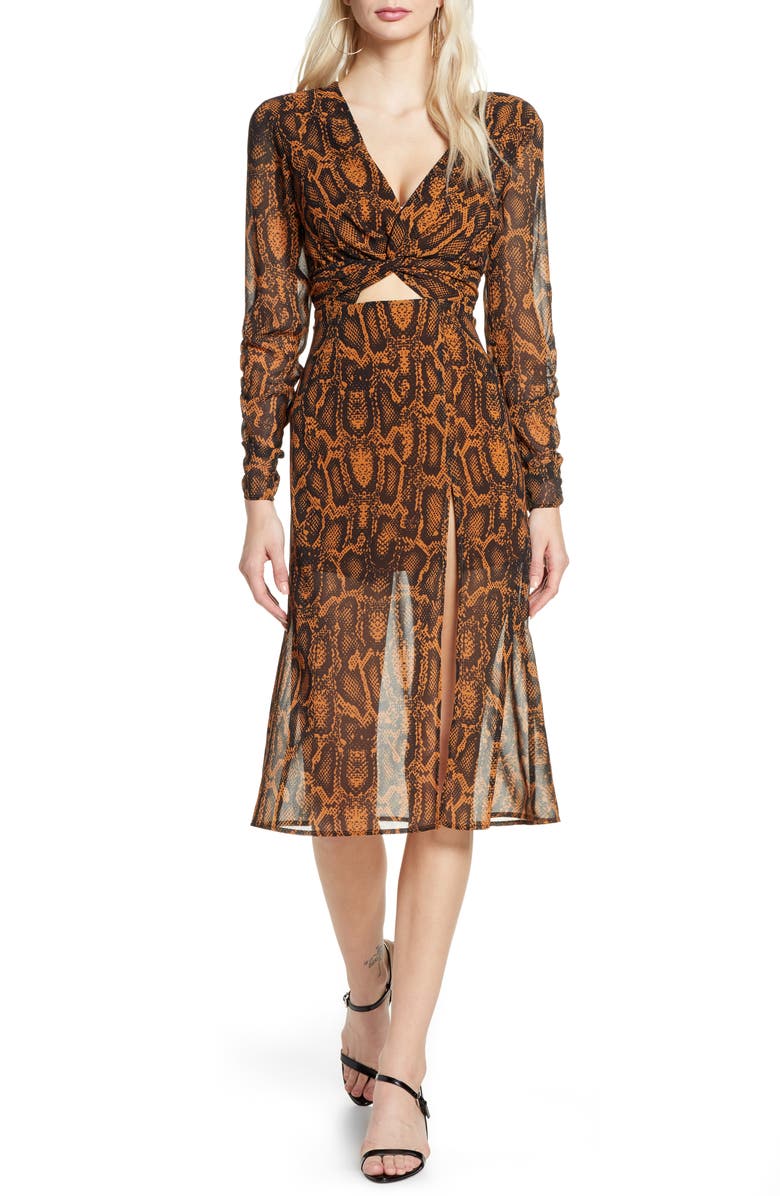 Finders Keepers Lana Snakeskin Print Long Sleeve Dress, Main, color, 