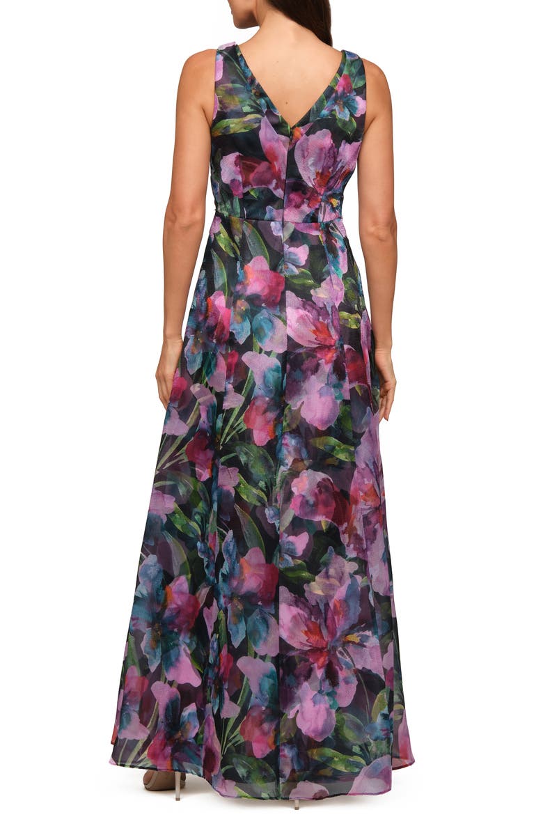 JS Collections Philipa Floral A-Line Gown, Alternate, color, Teal Multi