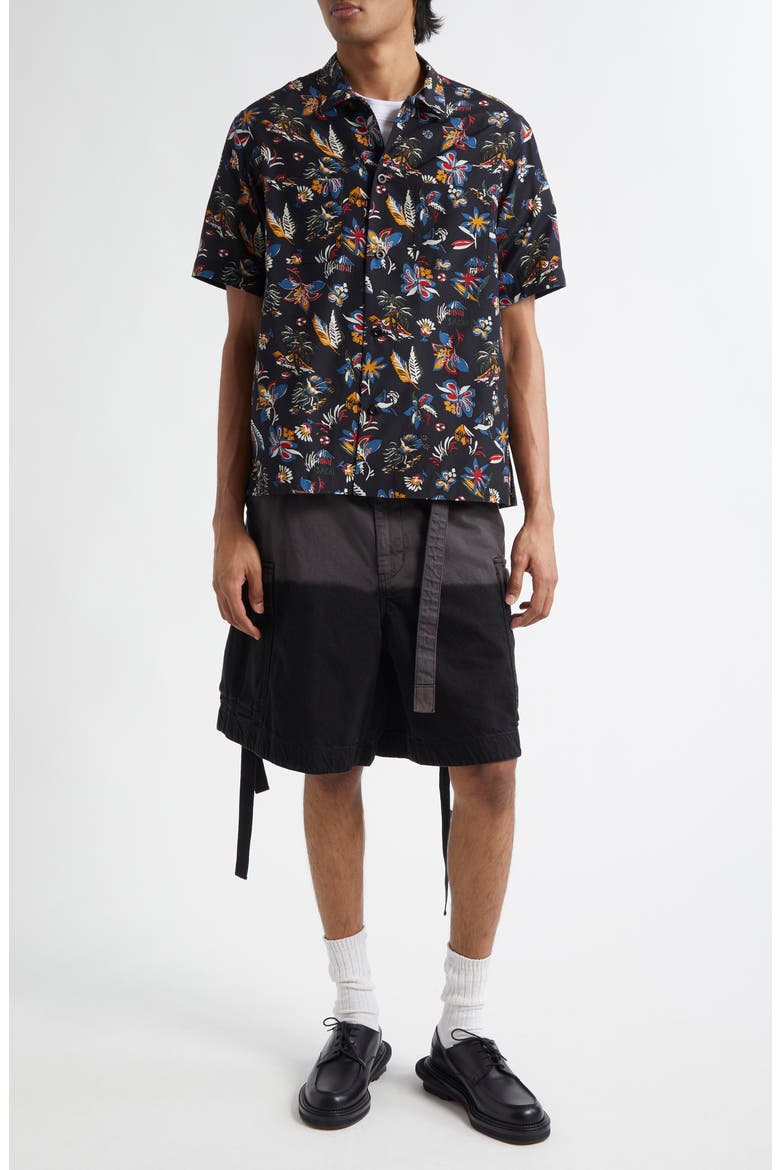 Tropical Print Camp Shirt, Alternate, color, BLACK TROPICAL