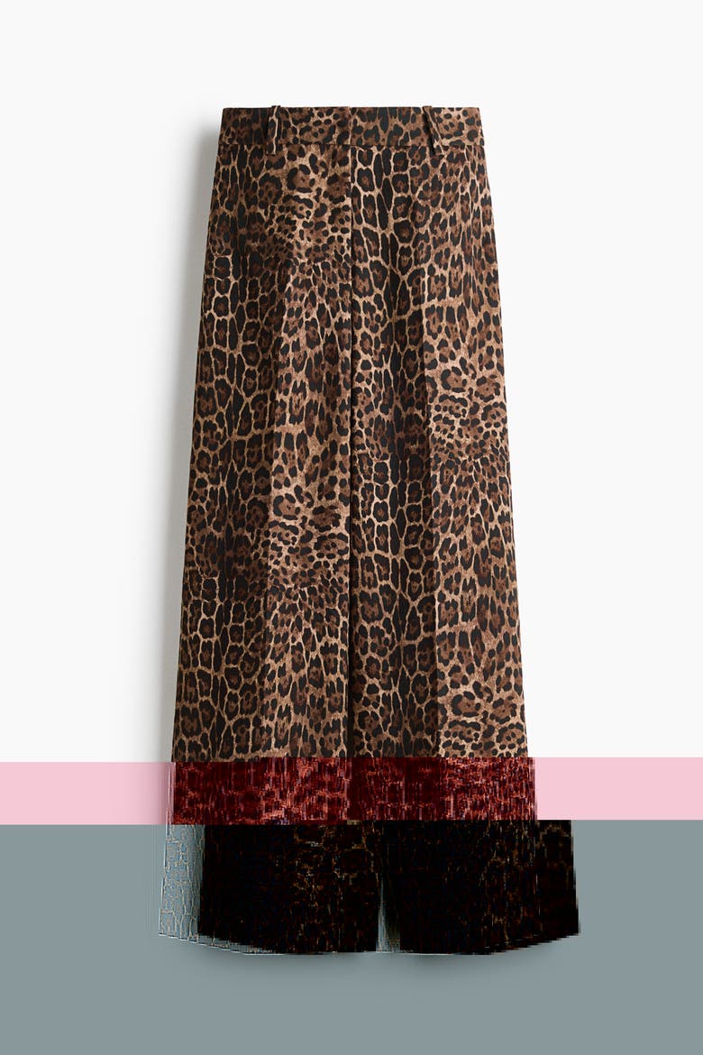 Wide-Leg Dress Pants, Alternate, color, Dark beige/leopard print