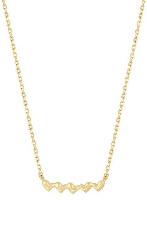 14K Yellow Gold Heart Bar Pendant Necklace