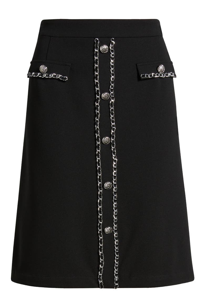 Chain Trim Deco Crepe A-Line Skirt, Alternate, color, BLACK