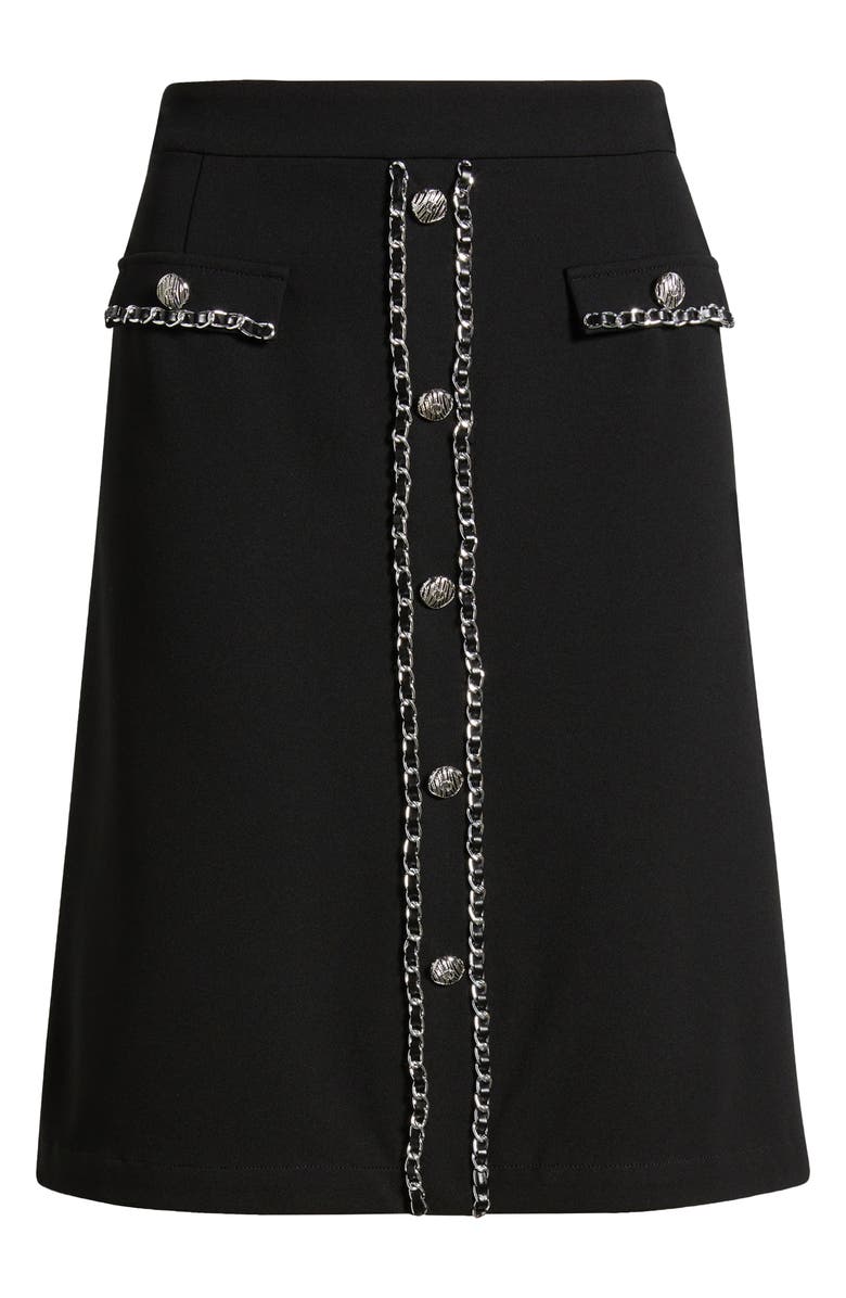 Ming Wang Chain Trim Deco Crepe A-Line Skirt, Main, color, Black