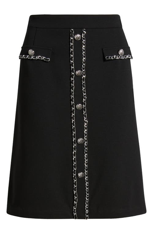 Ming Wang Chain Trim Deco Crepe A-line Skirt In Black