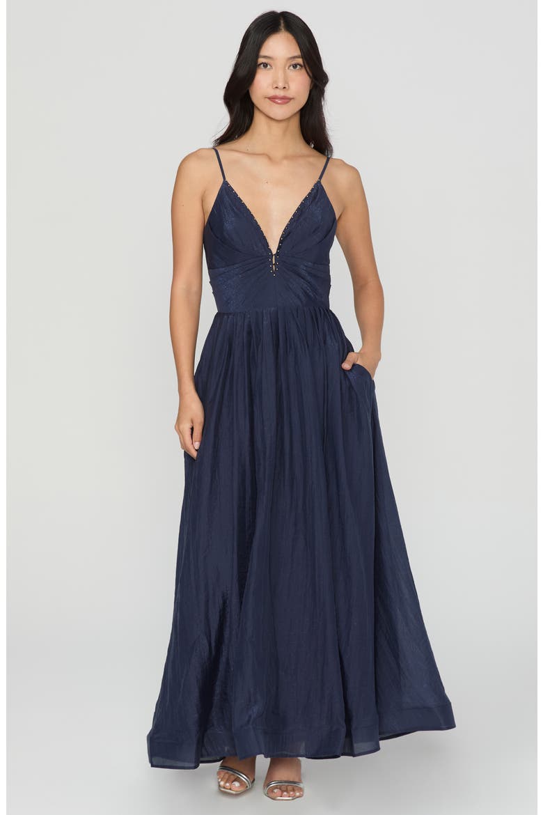Sloane Bead Accent Maxi Dress, Alternate, color, NAVY
