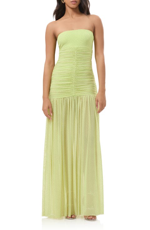 Denise Polka Dot Ruched Strapless Maxi Dress