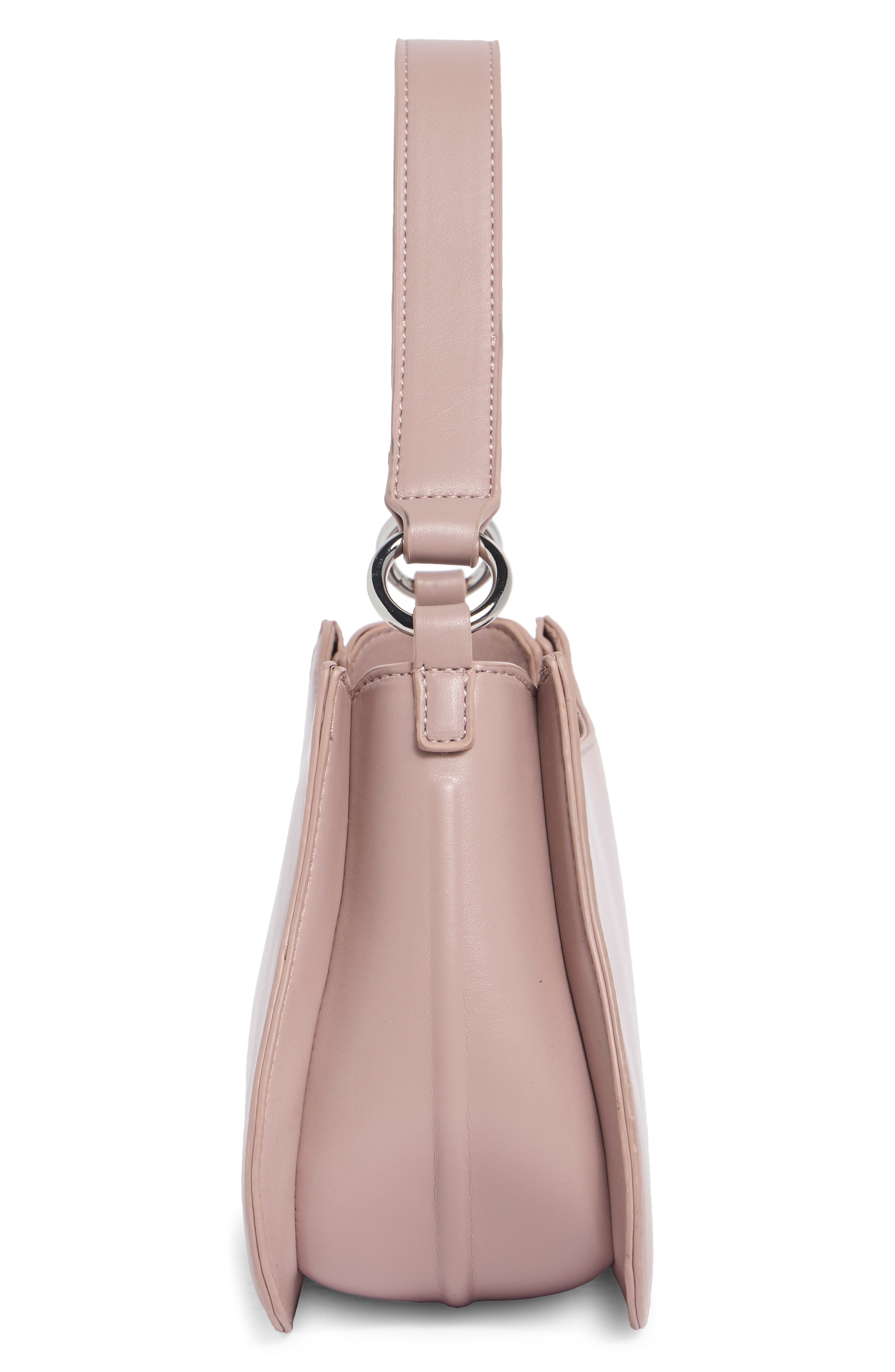 Curvy Faux Leather Baguette Bag, Alternate, color, DUSTY PINK