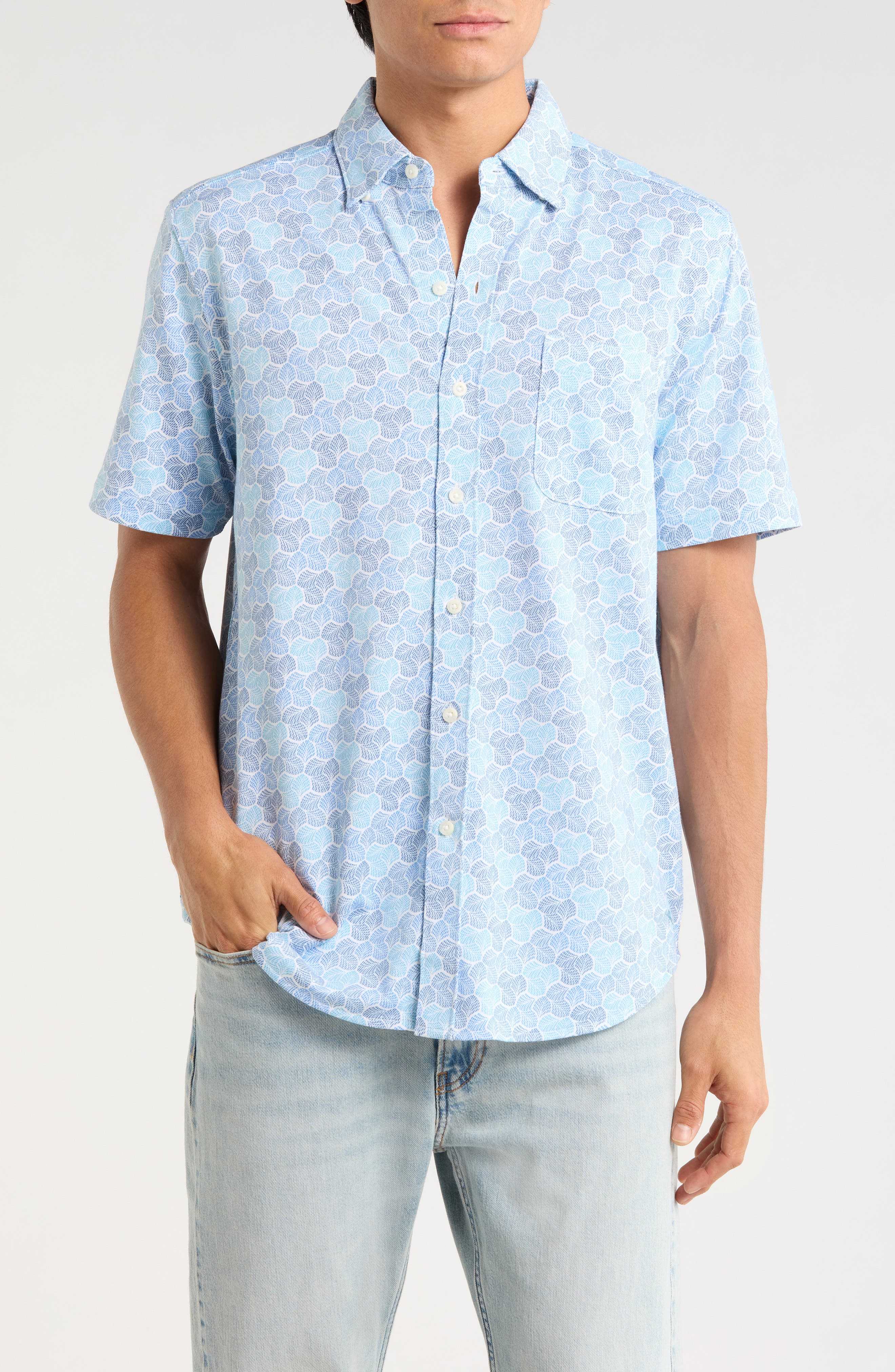 Tommy Bahama Honeycomb Geo Print Short Sleeve Button-Up Shirt